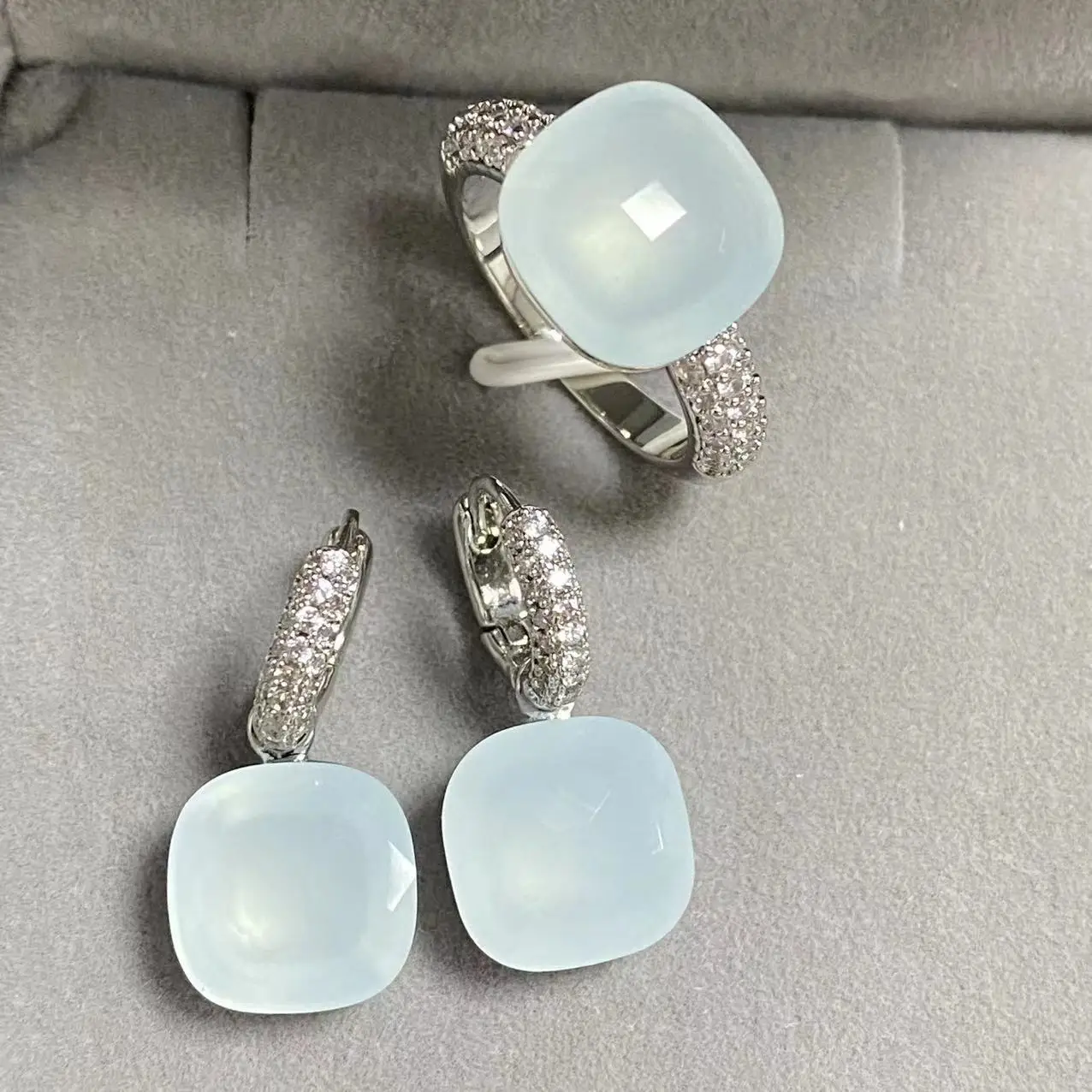 2Pcs/Set 12.6mm  Ring Earrings Set Crystal Jewelry Set Platinum Plated 40Colors Candy Crystal Ring Earrings Jewelry Set