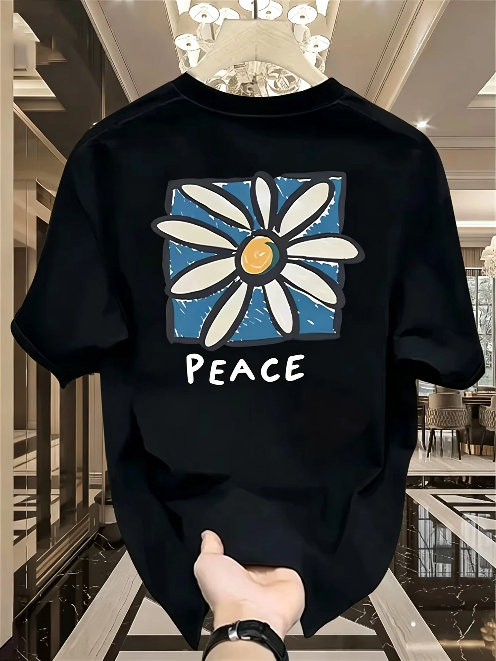 2026 New Japanese & Korean Family Matching Unisex Oversized T-Shirt Hand Drawn Daisy Peace Back Print Streetwear Tops