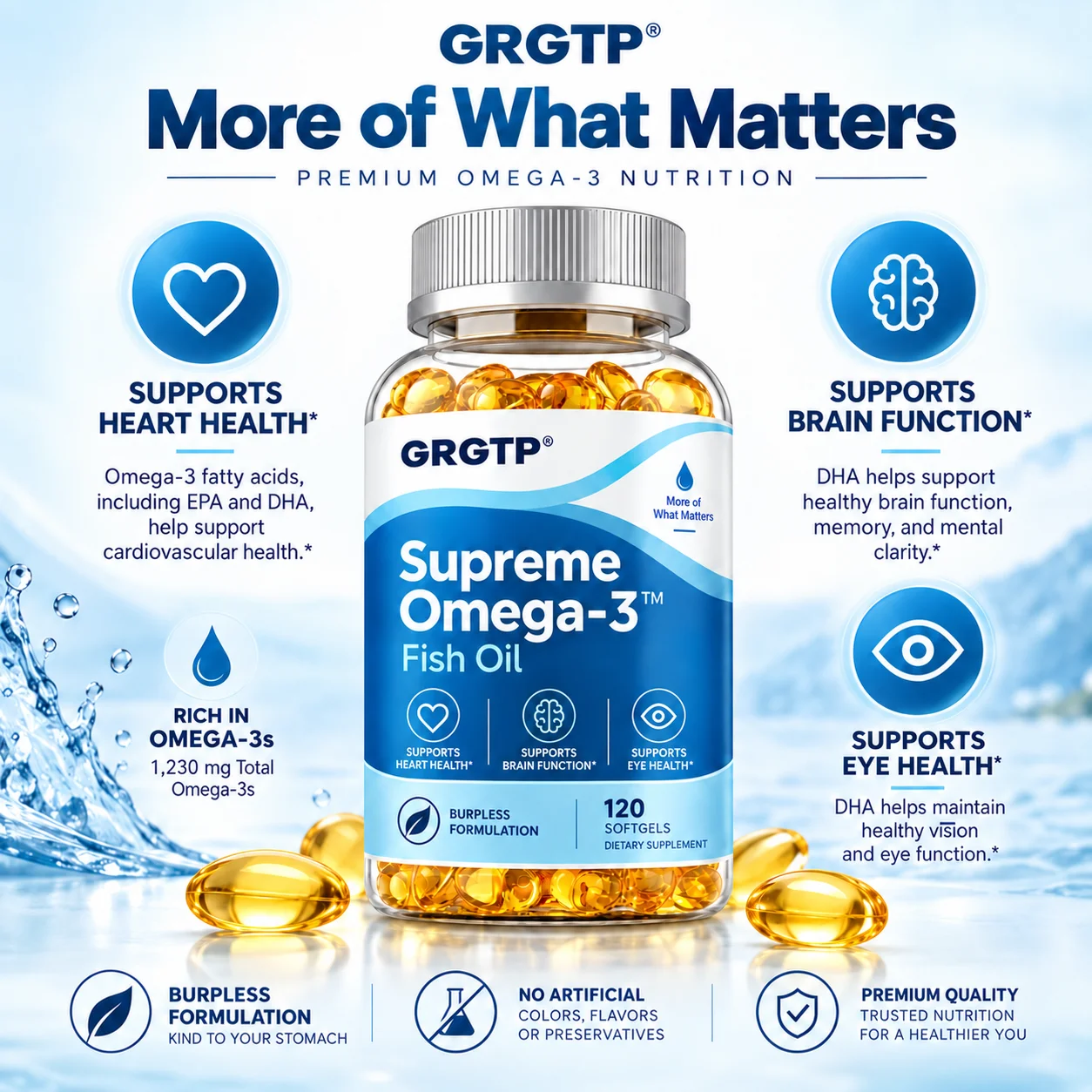 Supreme Omega-3 Fish Oil - Antioxidant, Supports Joint, Brain and Eye Health, Improve Memory and Intelligence, Enhance Immunity - view 3