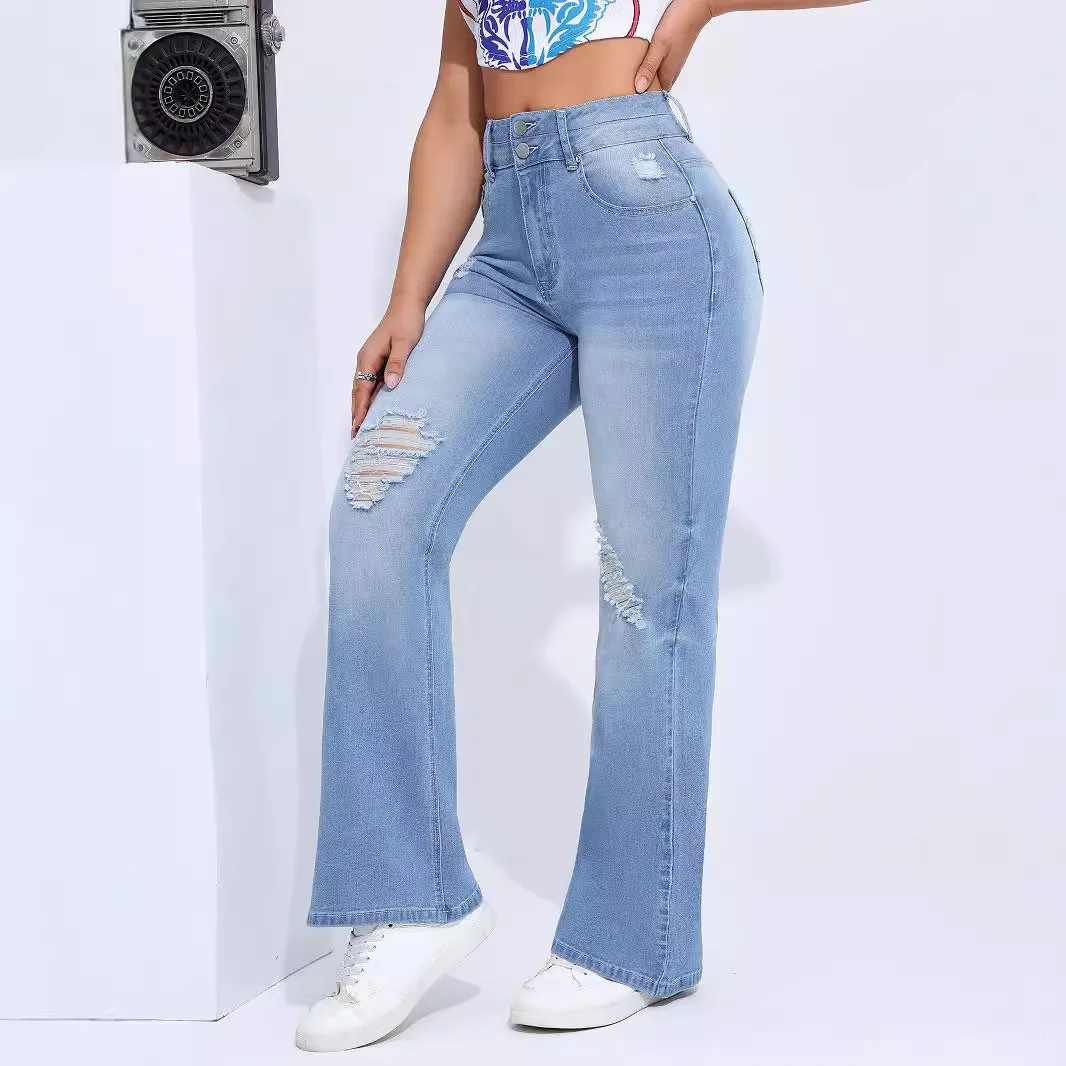Jeans 2026 Summer Fashion Women's High Elasticity Piercing Slim Fit Versatile Denim Pants Women