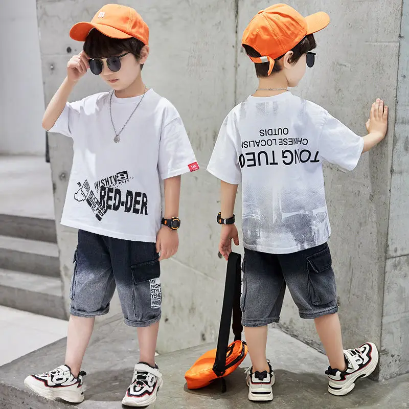 Jongens Zomer Kinderkleding Sets 6 8 10 12 14 Jaar Jongen Sportpak Print Korte Mouw T-Shirt + Broek Tiener Jongens Kleding Set