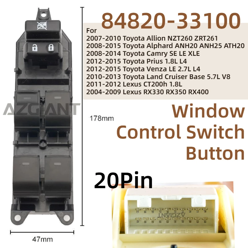 

For Toyota Allion Alphard Camry Prius Venza Land Cruiser Lexus CT200h RX330 RX350 RX400 Side Electric Power Window Master Switch