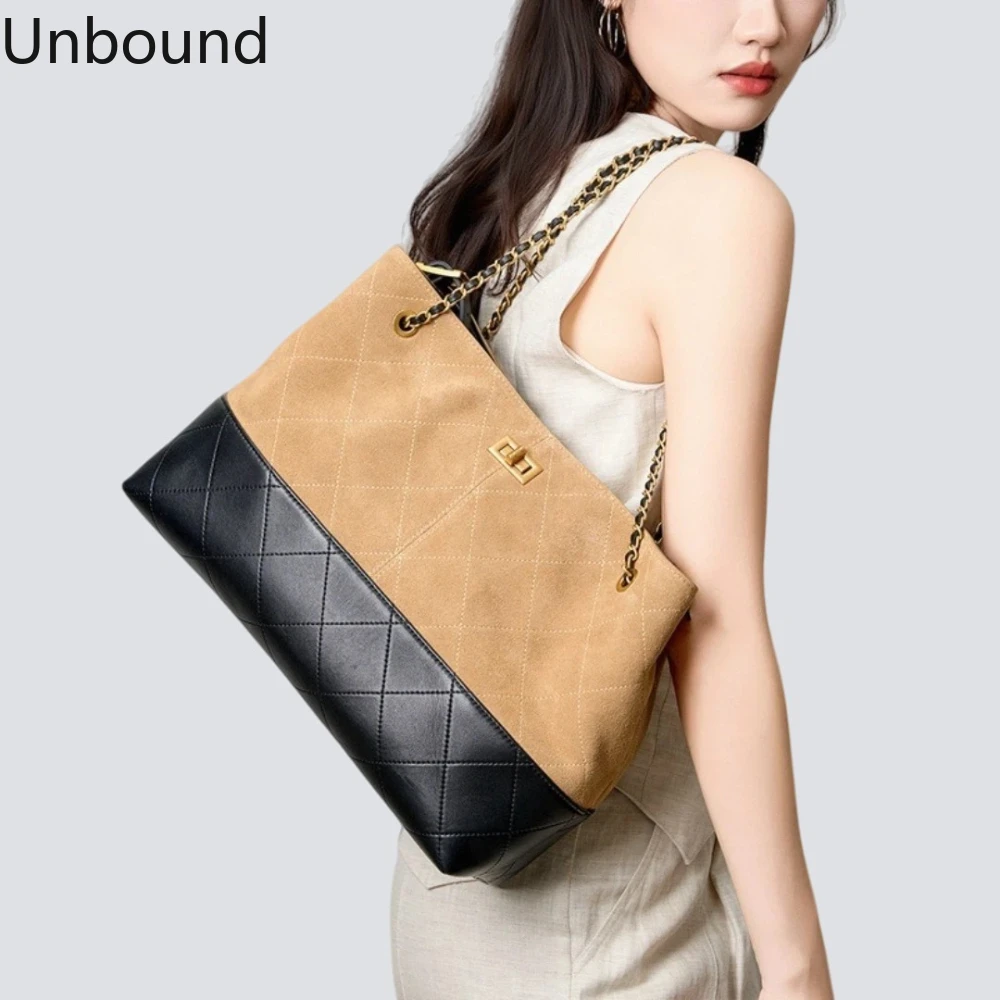 

Womens Lambskin Quilted Chain Tote Bag Large Capacity Commuter Shoulder Handbag Luxury Fashion Top Quality Soft Leather 2026 New