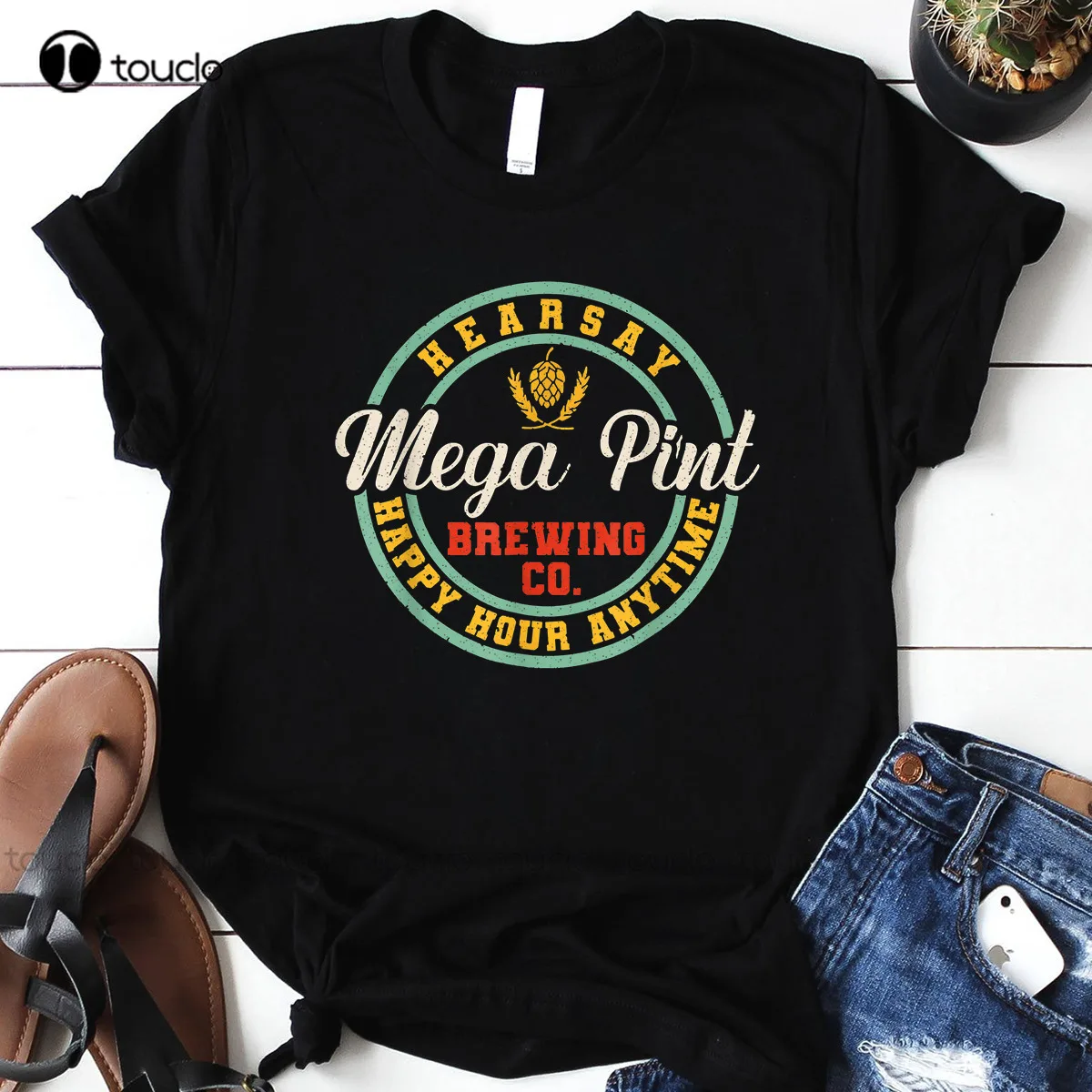 

A Mega Pint Brewing Co. Hearsay Happy Hour Anytime Tee T-Shirt Halloween Gift O-Neck Streetwear Oversized Xs-5Xl Custom Gift