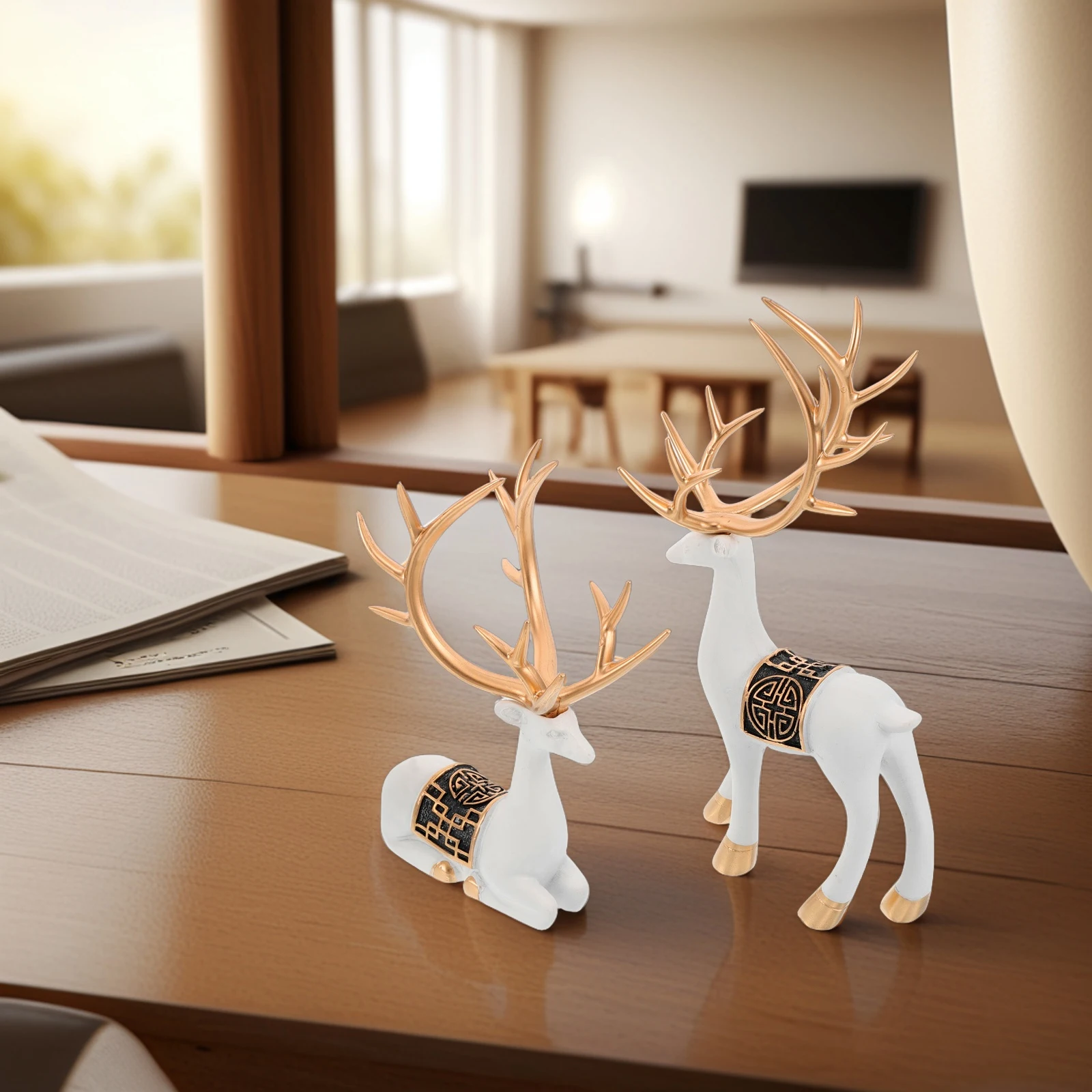 

1Pair Ceramic Reindeer Statue Elegant Deer Sculpture Home Desktop Decoration Modern Reindeer Ornament Nordic Tabletop Decor