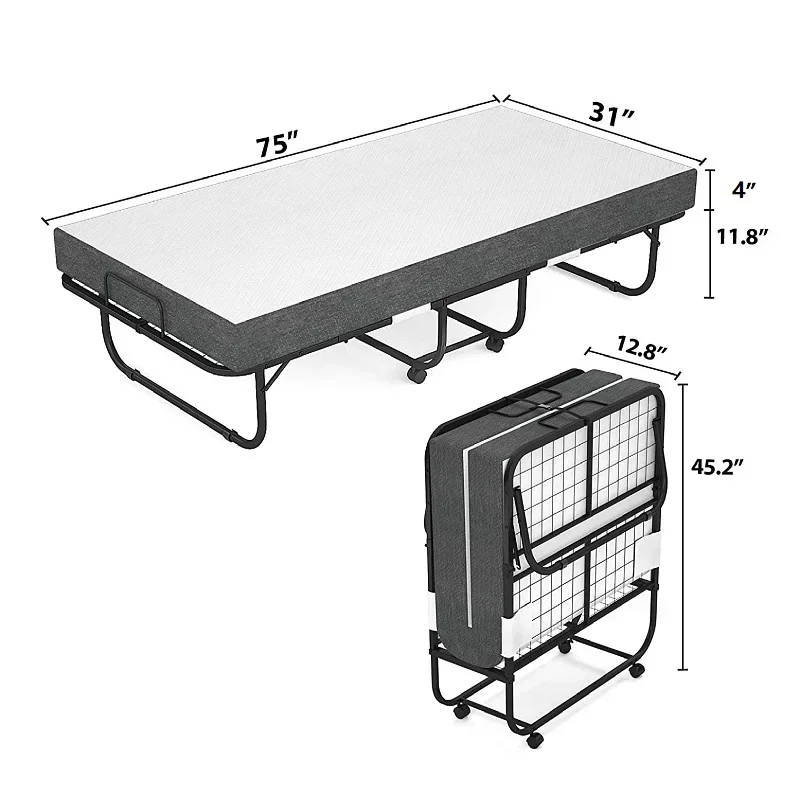 

Bed Folding Kids Adult Folding Bed Space Saving Portable Metal White Foldable Living Room Office Modern Sofa