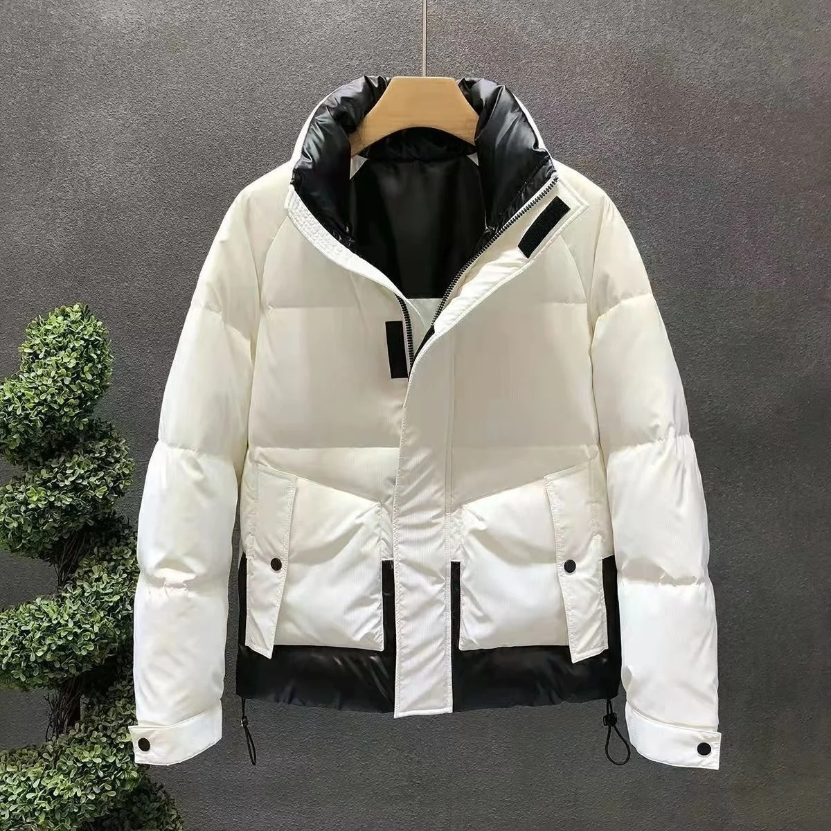 Piumino per uomo moda invernale 2023 Hip Hop Patchwork colletto alla coreana maschio bianco piumino d'anatra addensato cappotto giacca di tendenza calda