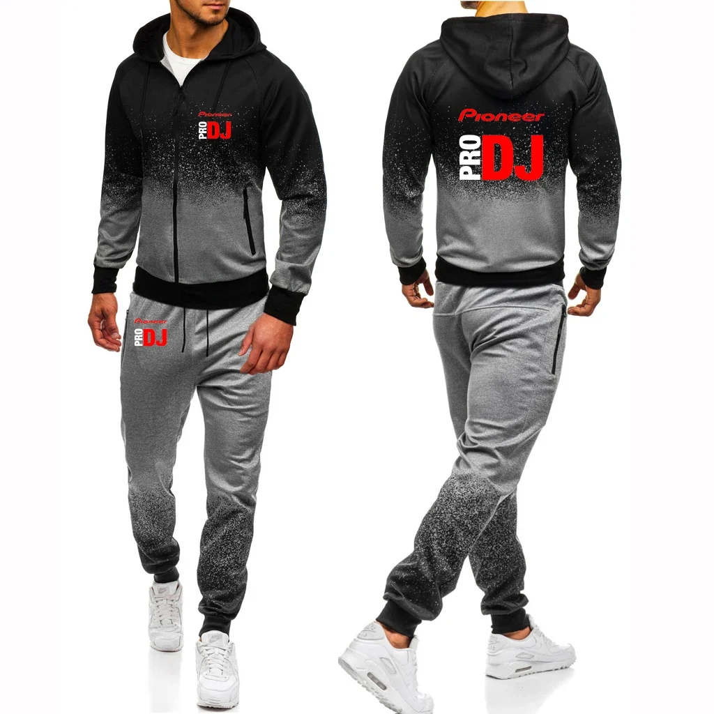 DJ Pioneer PRO 2024 Men's New Cotton Print Harajuku Zipper Jacket Sport College Gradient Hoodies Casual Sweatpant Two Pieces Set