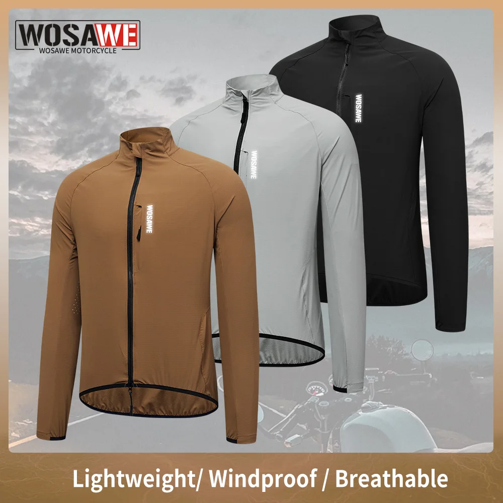 

WOSAWE Motorcycle Windbreaker Zip Pockets Sun Protection Jackets Breathable Ultra-light Working Clothes Outdoor Skin Thin Coats