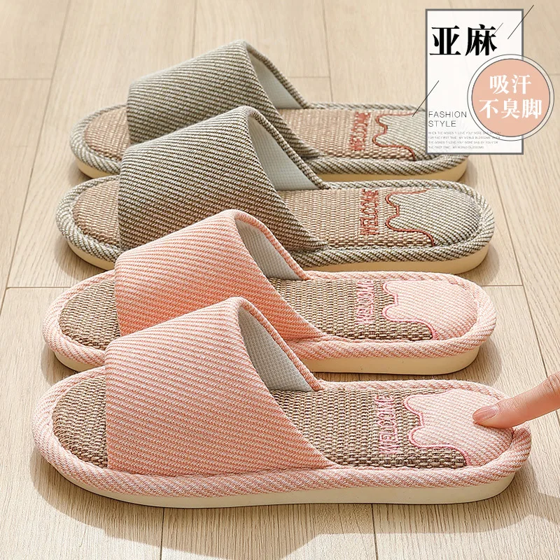 

Linen slippers women's spring and autumn home indoor breathable soft bottom silent couple non-slip cool men