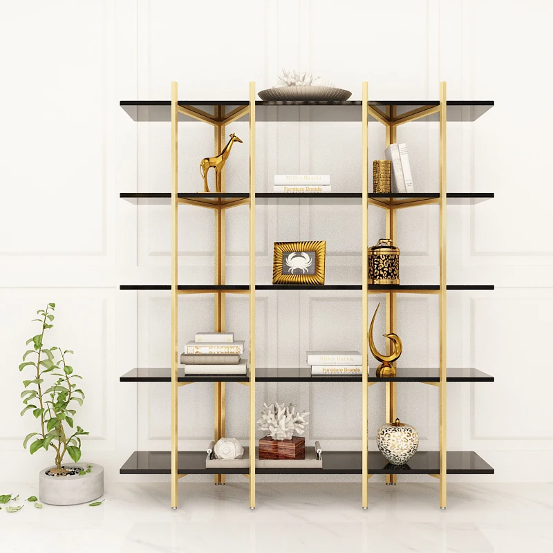 Rack gold wrought iron living room storage rack multi-floor partition shelf bookshelf display rack