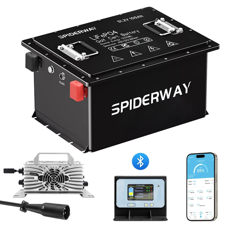 48V 105Ah Golf Cart LiFePO4 Lithium Battery for Club Car DS Precedent Tempo Onward w/48V 25A Fast Charger