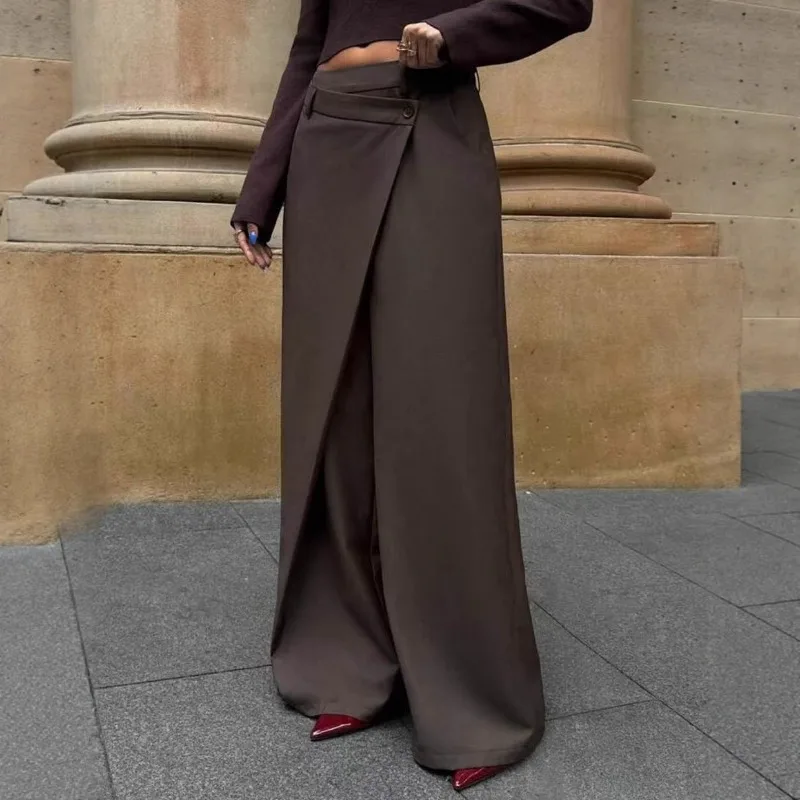 Women Irregular Wrap Wide Leg Pants Draped Suit Trousers Autumn Winter Designer Casual Pants