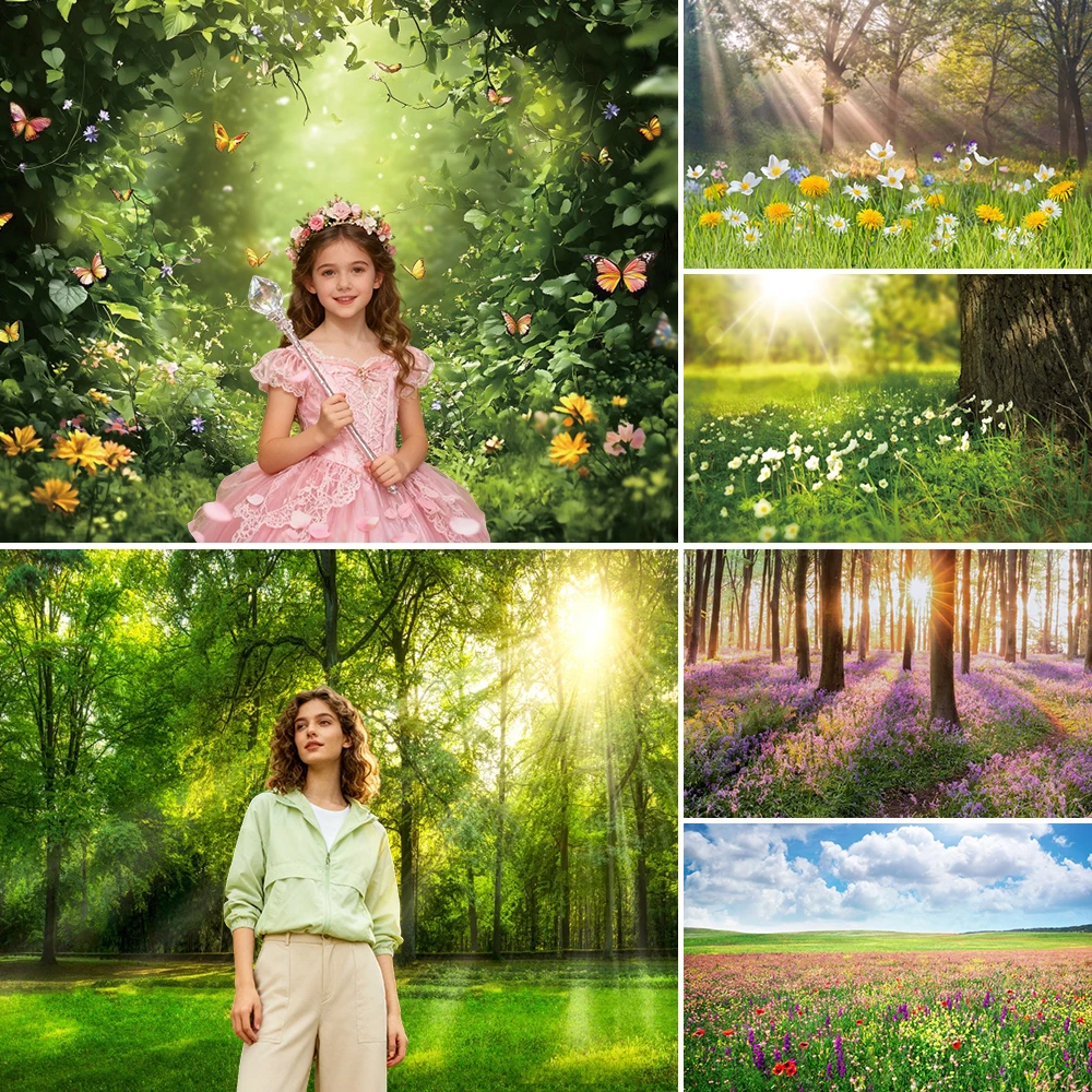 الربيع البرية مرج خلفية زهرة طبيعية حديقة الاطفال استحمام الطفل الأسرة صورة التصوير خلفية ديكور الحفلات #2