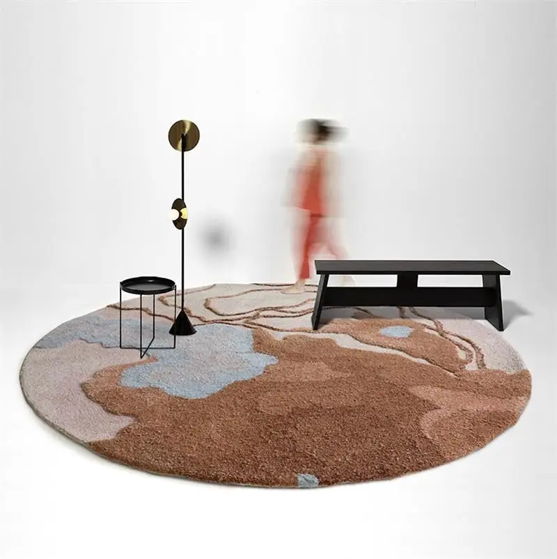 

Handmade Round Mansion Carpet Premium Wool Blend Living Room Bedroom Rug Home Coffee Table Floor Mat Office Reception Area Rug