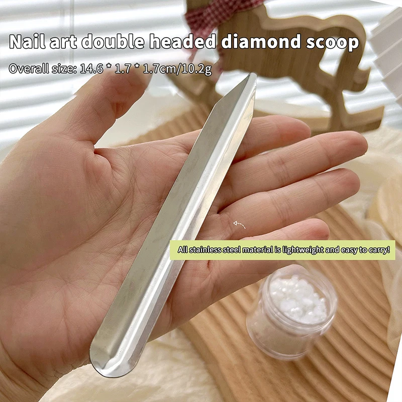 Cuchara para taladro de uñas, varilla agitadora de doble cabezal, joyería con purpurina para uñas, cuchara, pala, herramientas de taladro punteado para decoración de uñas de acero inoxidable
