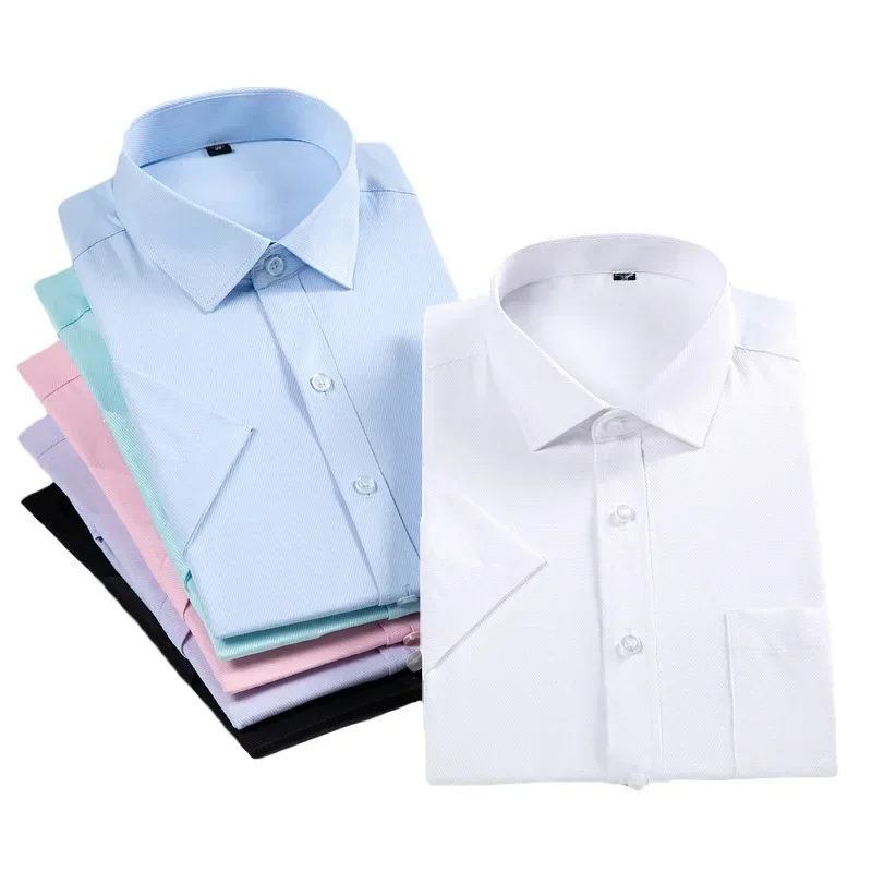 

Quality Summer Pure Color Large Size Men Shirt Short Sleeve Slim Fit Formal Men's White Shirt Business Male Social Shirts