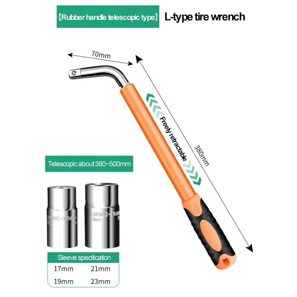 Chrome Vanadium Wrench Wheel Wrench Tire Maintenance Comfortable Grip Double-sided Socket 1/2-inch Square Drive