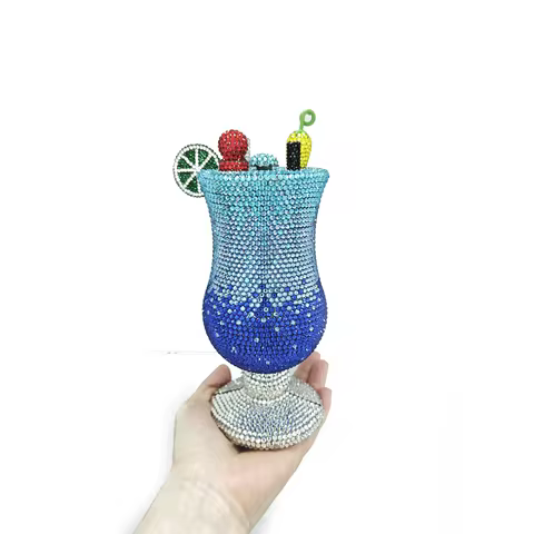 XIYUAN Luxury Women Rhinestone Martini Purses Fancy Crystal Cocktail Clutches Wedding Bridal Bag Lady Blue Diamonds Evening Bags