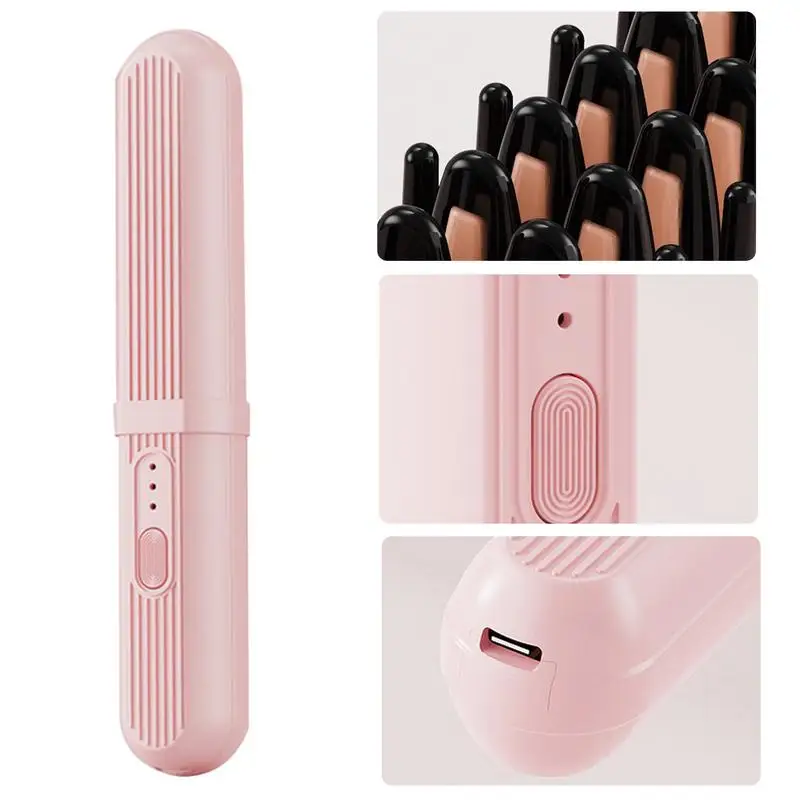 مشط تمليس الشعر اللاسلكي من السيراميك، مشط تسخين لاسلكي مدمج قابل لإعادة الشحن، فرشاة حرارة محمولة للسفر، 3 درجات حرارة