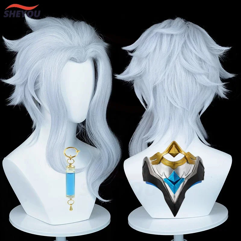 Doctor II Doctor Cosplay Wig Game Impact Fatui Light Blue Short Heat Resistant Synthetic Hair Anime Party Wigs Wig Cap