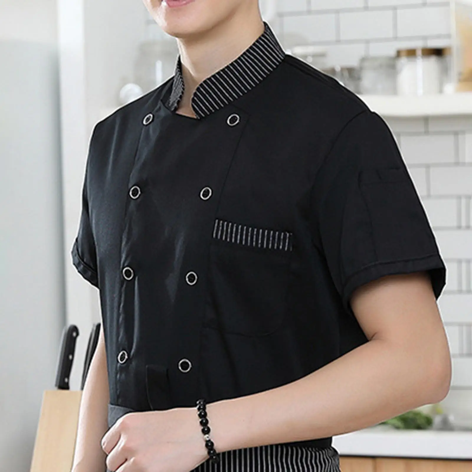 Men S Chef Work Clothes Premium Skin-Friendly Fabric Exquisite Craftsmanship And Weaving Is Tight Black XL