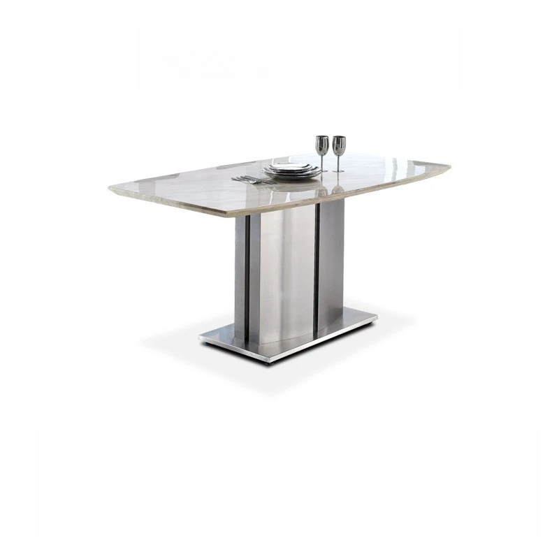 

Light luxury marble dining table Home restaurant High-end French European stainless steel rectangular hotel chair customization