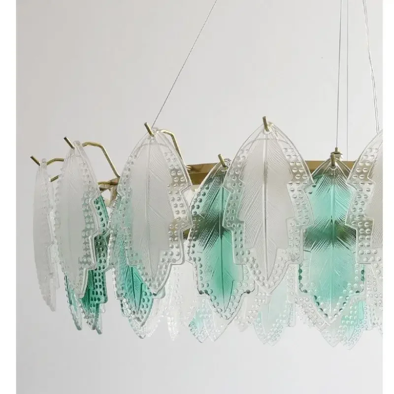 SANDYHA الحديثة الزجاج الملون ريشة الظل LED الثريا قلادة ضوء لغرفة المعيشة غرفة الطعام غرفة نوم ديكور المنزل الأنيق