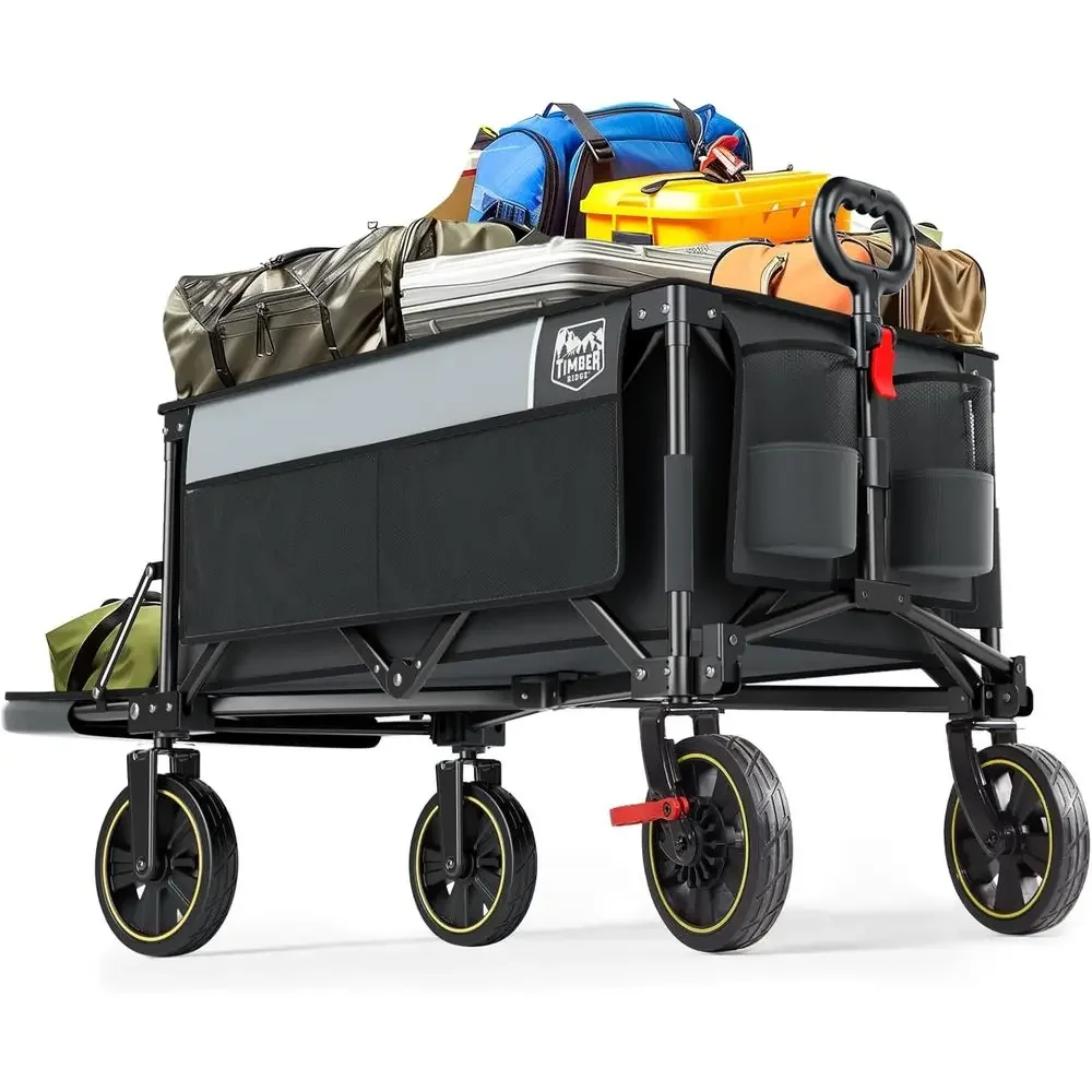 49 Large Capacity Collapsible Utility Wagon with Tires and Brakes, 250L, 300lbs Load, All-Terrain, Suitable for Outdoors, Garden