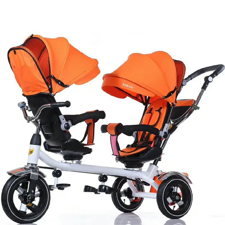 

Double seat trike two seats kids three-wheeled bike baby stroller organizer