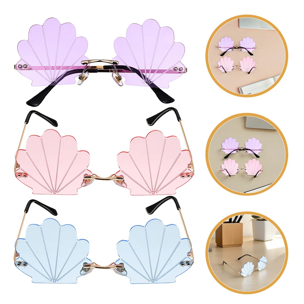 

3pcs Funny Seashell Sunglasses Beach Party Photo Booth Props Uv Protection Summer Funny Beach Photo Props Novelty Eyewear