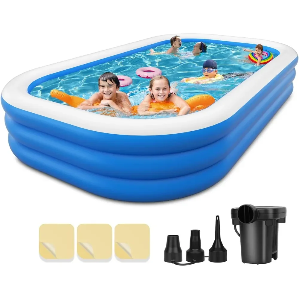 

Family Pool Inflatable with Pump - 130'' x 72'' x 22'' Swimming Lounge Pools for Adults Family (sea blue)