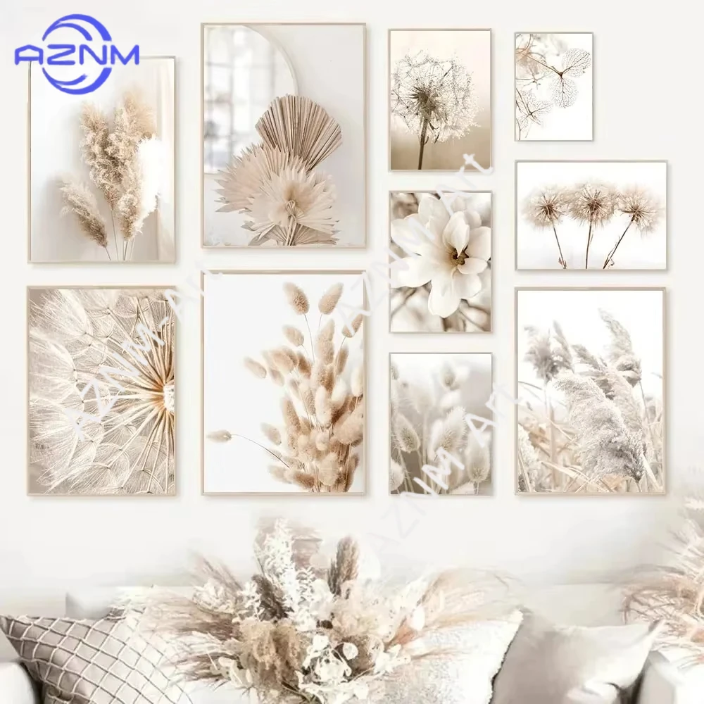 1PC ，Nordic Beige Dandelion Painting Poster Reed Minimalist Wall Art Print Canvas Painting Posters for Living Room Modern Home