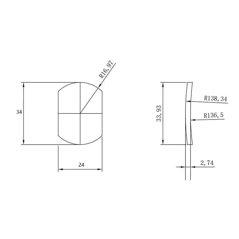 1pcs length34width24mmthickness2.74mm RDK14A Manufacturer supply red point scope Red point scope optical instrument optical lens