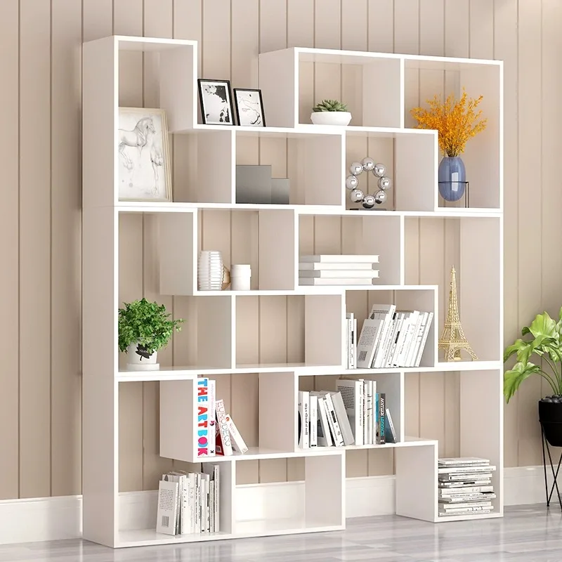 ¥#Simple Combination Bookcase Creative Corner Bookshelf Bedroom Floor Simple Shelf Partition Display