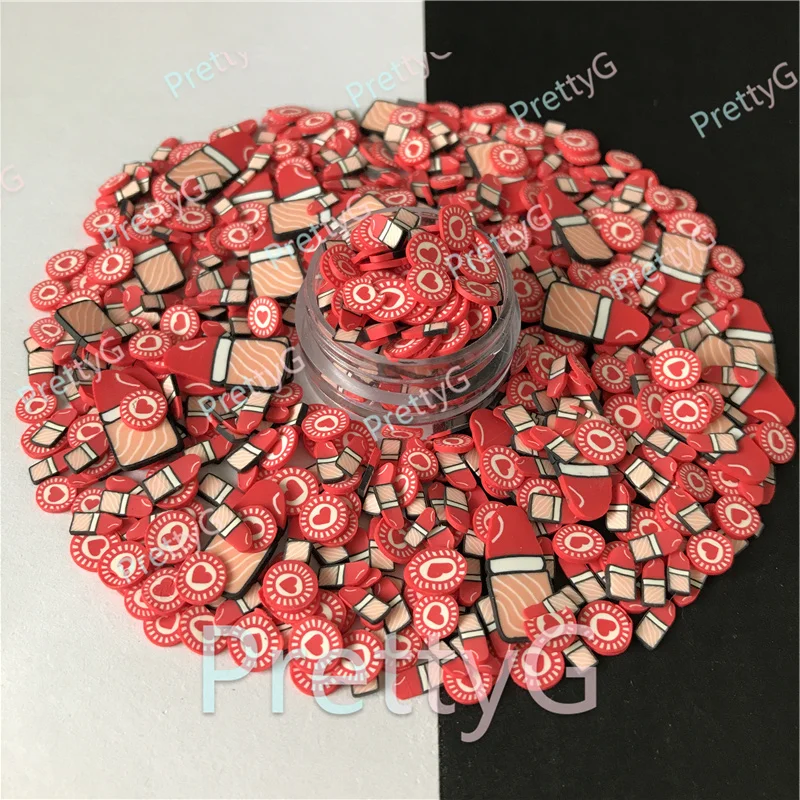 Prettyg 1 caixa vermelho batom mistura fatias suprimentos de polímero argila macia diy decoração para resina arte do prego slime bolo sobremesa ms04