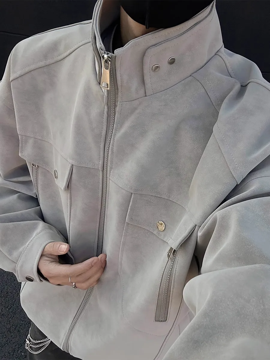 

Мужская куртка из искусственной кожи с воротником-стойкой в американском стиле ретро, рабочая одежда Faion Urban Sle, весенняя верхняя одежда, ветрозащитное длинное пальто све