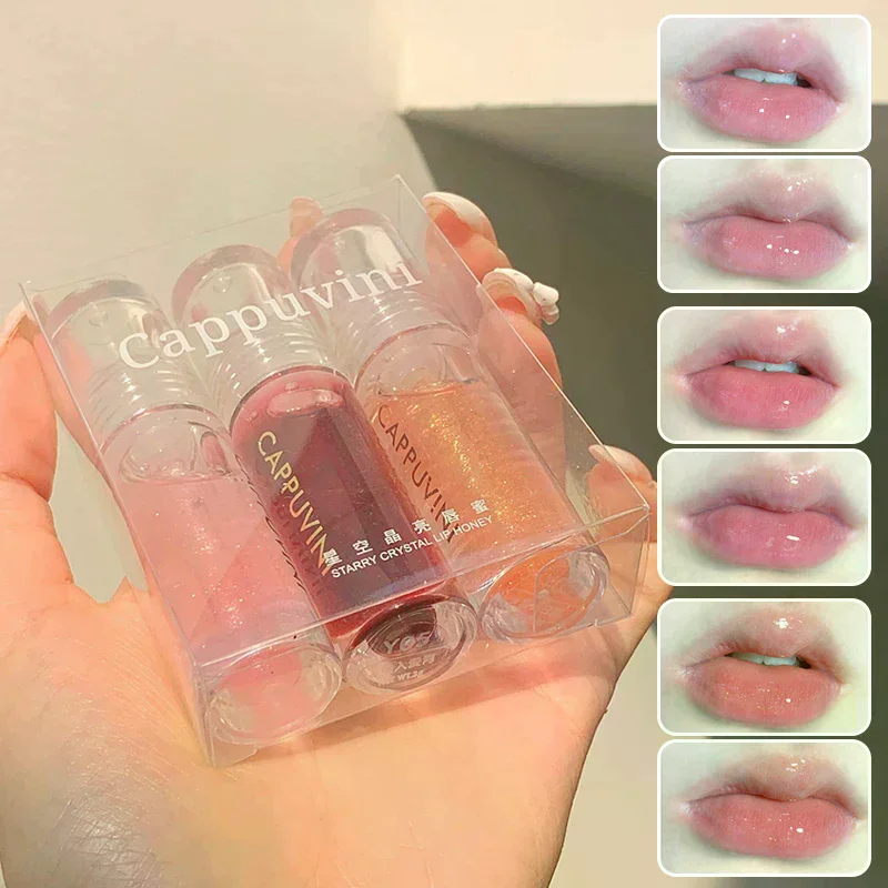 Cappuvini Transparent Crystal Jelly Lip Gloss Shiny Clear Mirror Moisturizing Lip Balm Glitter Liquid Lipstick Lip Oil Lip Tint