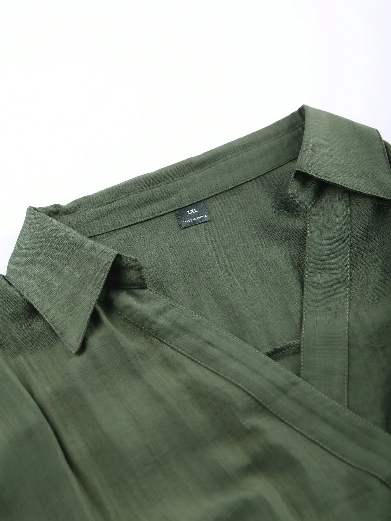 

Women's Sleeveless Shirt Collar Wrap Dress Military Green Pleated Waist A-Line Midi Dress