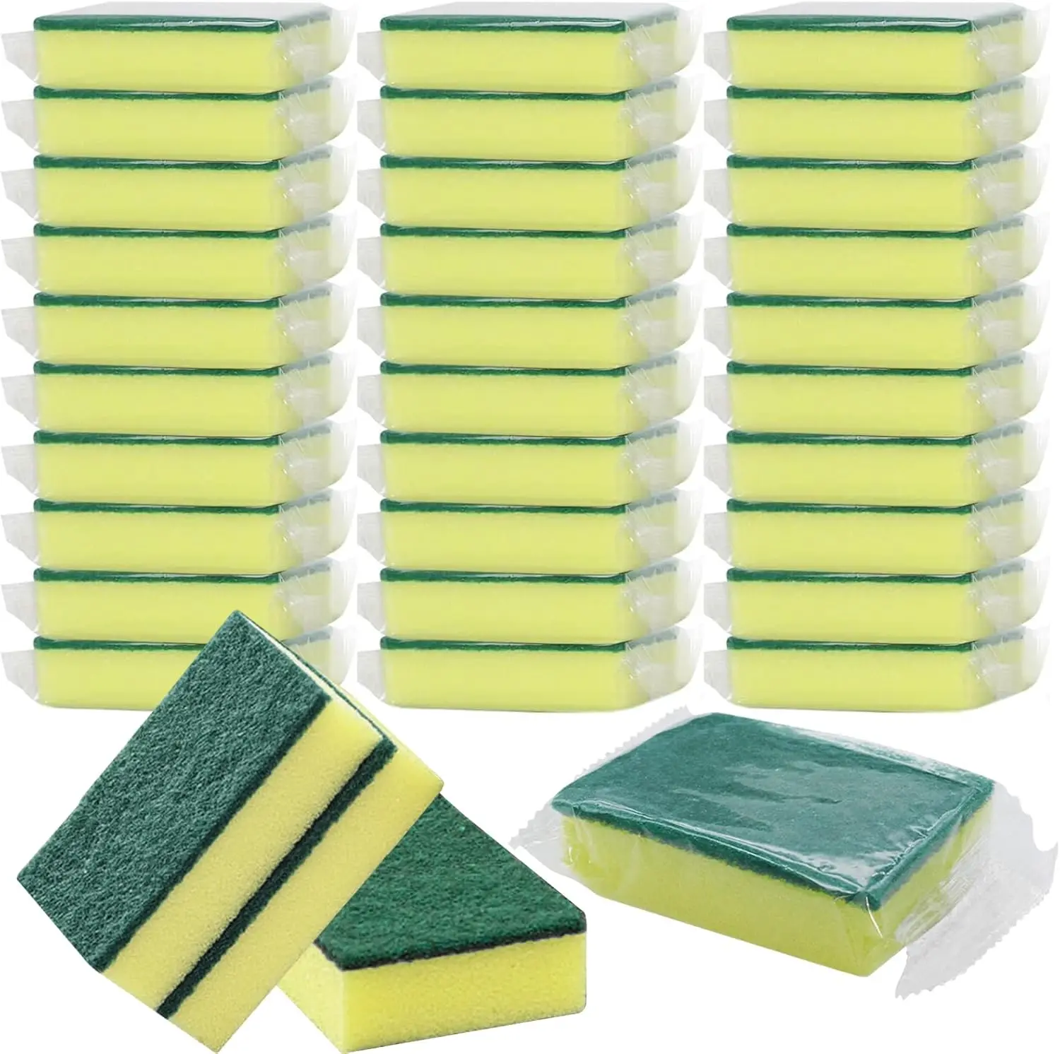 

30 Pack Kitchen Sponges Individually Wrapped, Non-Scratch Scouring Pads Bulk Scrub Sponges for Cleaning Kitchen and Household