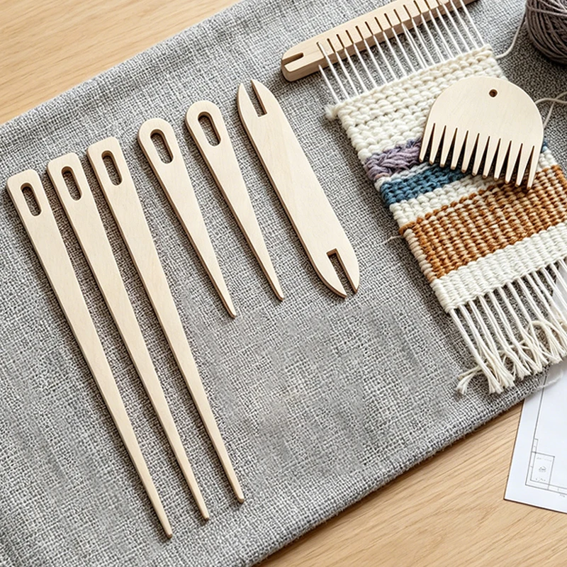 Art Craft Stick - YOMDID 木製手織り棒キット 7点セット、DIY木製織り工芸ツール、太穴針、木製シャトル織り棒
