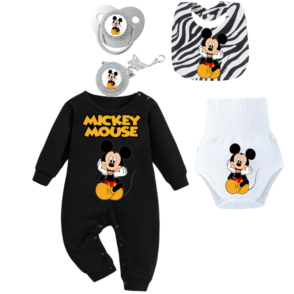 아기 의류 세트 블랙 점프수트 신생아 레깅스 아동용 고리형 젖꼭지 체인 고리형 젖꼭지 홀더 가을 필수 세트 신생아용