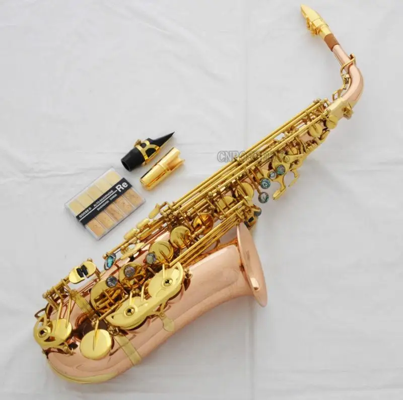 

Professional Rose Brass Alto Saxophone High F# Sax Abalone Key +METAL MOUTH CASE