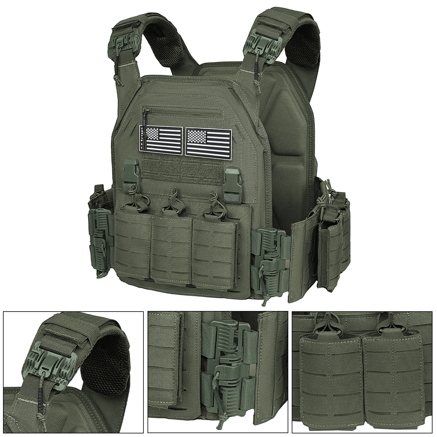 Laser cutting MOLLE system, high-density fabric, widened and thickened shoulder straps, quick detachable hunting vest