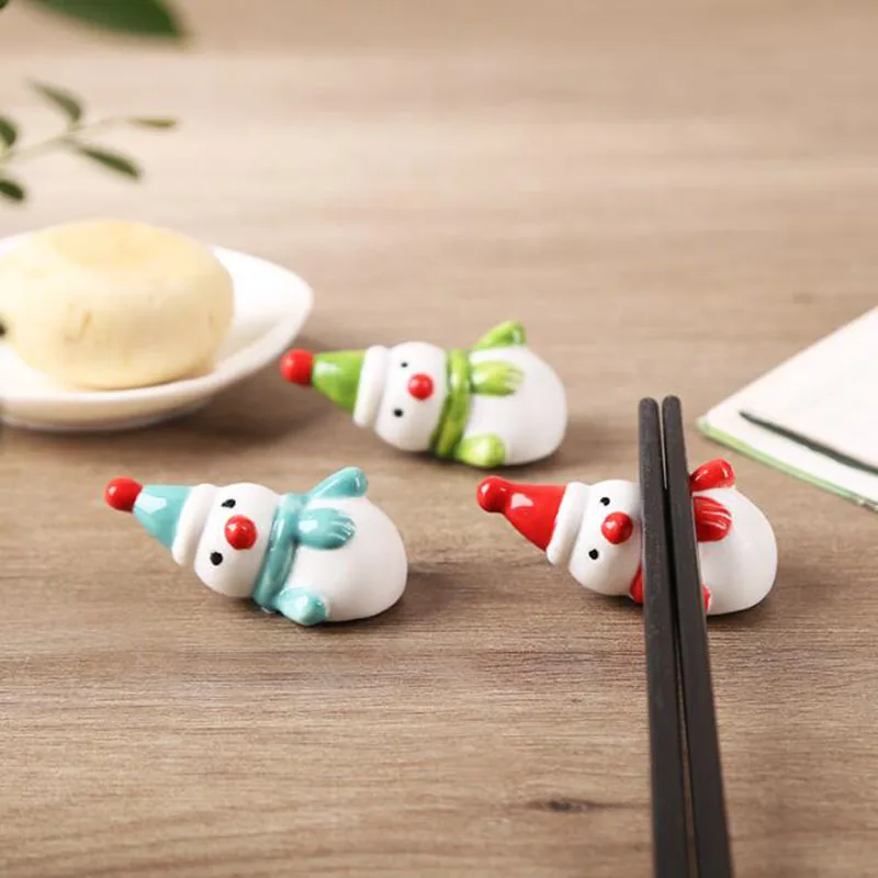 3 Pcs/Set Porcelain Cute Snowman Chopatick Rack Table Decor Creative Spoon Chopstick Rest Pillow Dinner Accessories