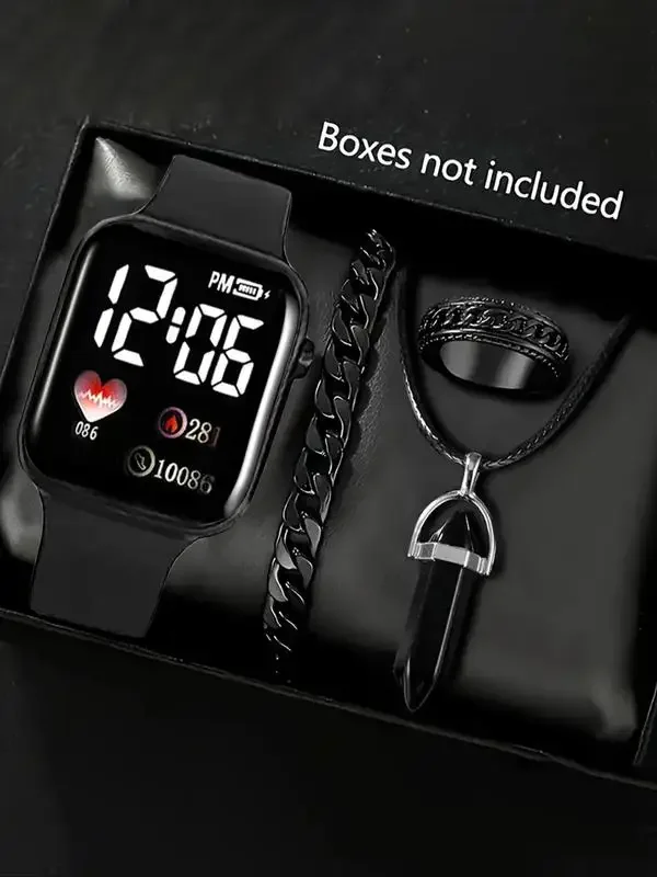 Women's Heart LED Electronic Watch Set, Silver Color Jewelry Beads, Modern Fashionable Wristwatch, Perfect Birthday Gift,
