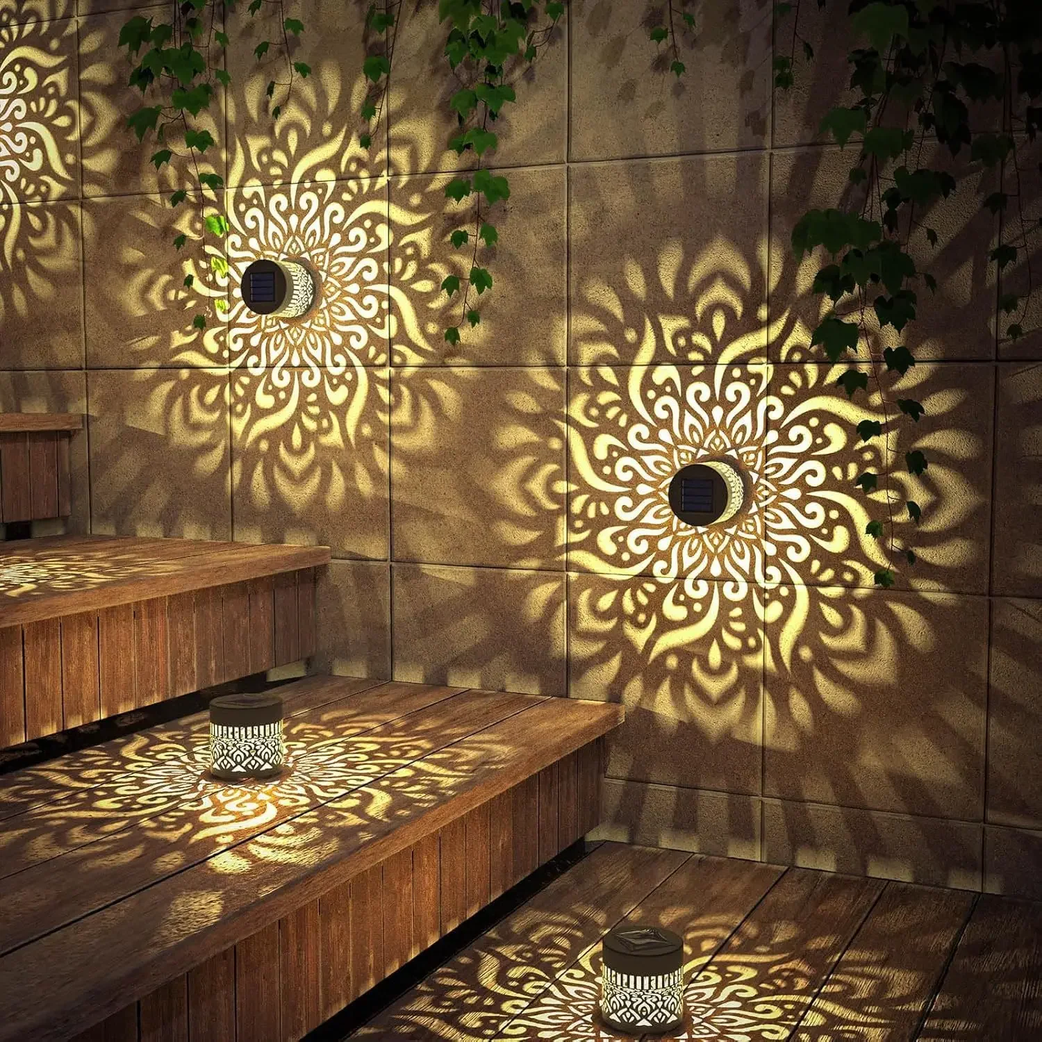 Solar Projection Wall Lamp Mandala Outdoor Waterproof LED Energy Saving Solar Decorative Light Creative Pattern Wall Sconce