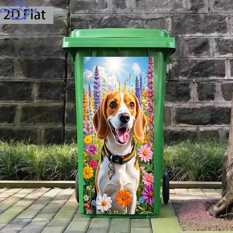 1pc of Trash Can Sticker, × inch, Featuring a Beagle in a Flower Bush Design, Self-Adhesive Wall Decoration for Kitchen Trash