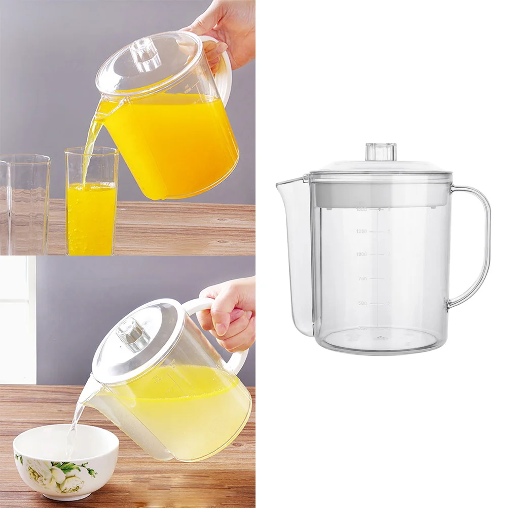 1pc 1500ml Grease Separating Measuring Cup Creative Kitchen Grease Trap with Strainer Filter for Home (White)