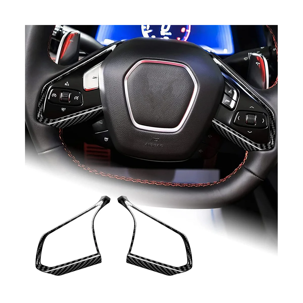 Car Steering Wheel Button Outer Frame Rear Hard Carbon Fiber for Corvette C8 2020-2022(Black)